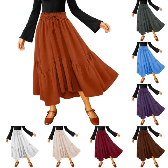 Women Long Skirts High Waist Skirts Renaissance Maxi Skirts Summer Casual Elegant A Line Flowy Skirts with Pockets White