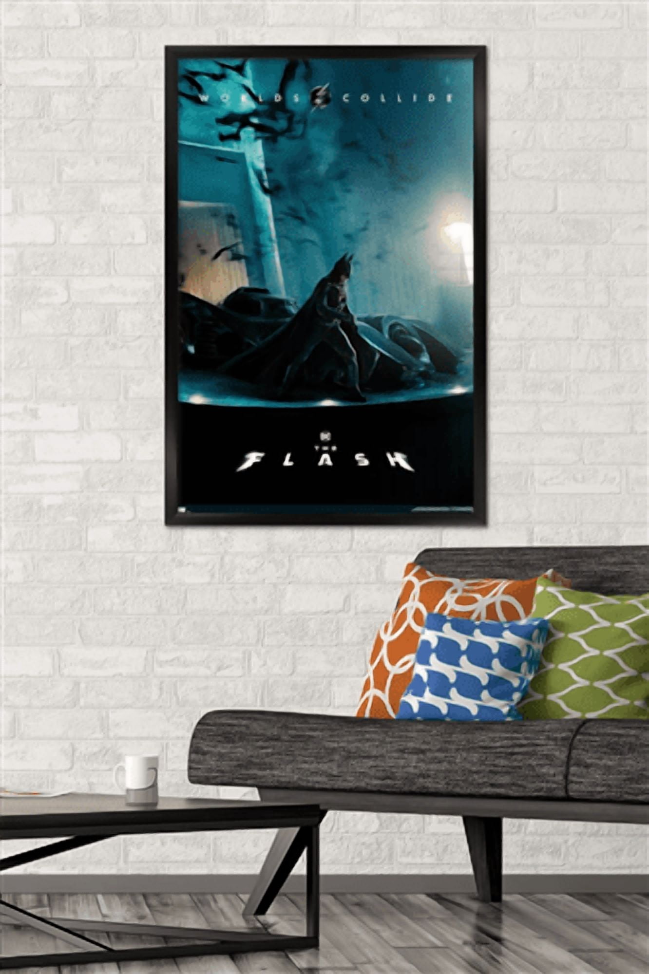 DC Comics Movie The Flash - Batman and Batmobile One Sheet Wall Poster, 22.375" x 34" Framed