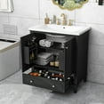 thumbnail image 3 of 30" Bathroom Vanity with Ceramic Sink, Modern Bathroom Storage Cabinet with 2 Doors and 1 Drawer, Freestanding Bathroom Vanities Solid Wood Frame, Black, 3 of 9
