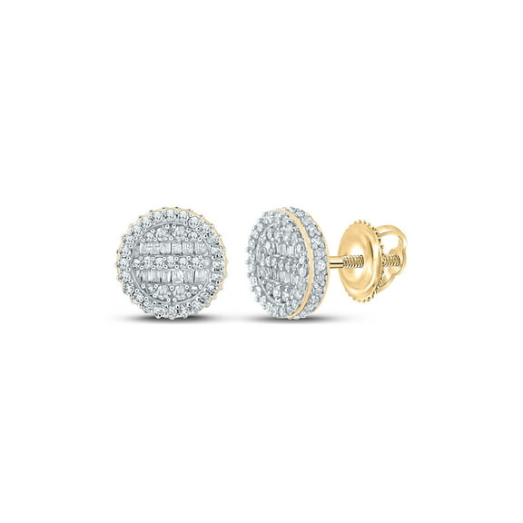 14kt Yellow Gold Mens Baguette Diamond Circle Earrings 1/2 Cttw