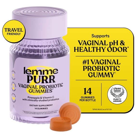Lemme Purr Vaginal Probiotic Capsules for Women, Promotes pH Balance, Healthy Vaginal Odor & Urinary Tract Health w/Lactobacillus Blend, Clinically Tested Strains, Pineapple & Vitamin C, 14 Count