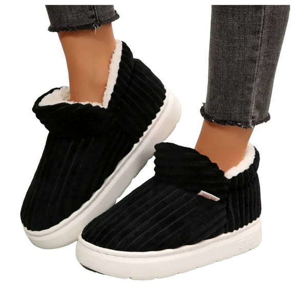 Chenyee Corduroy Fuzzy Slipper Booties for Women Men Platform Cozy Stylish Winter Slip On Fluffy House Shoe