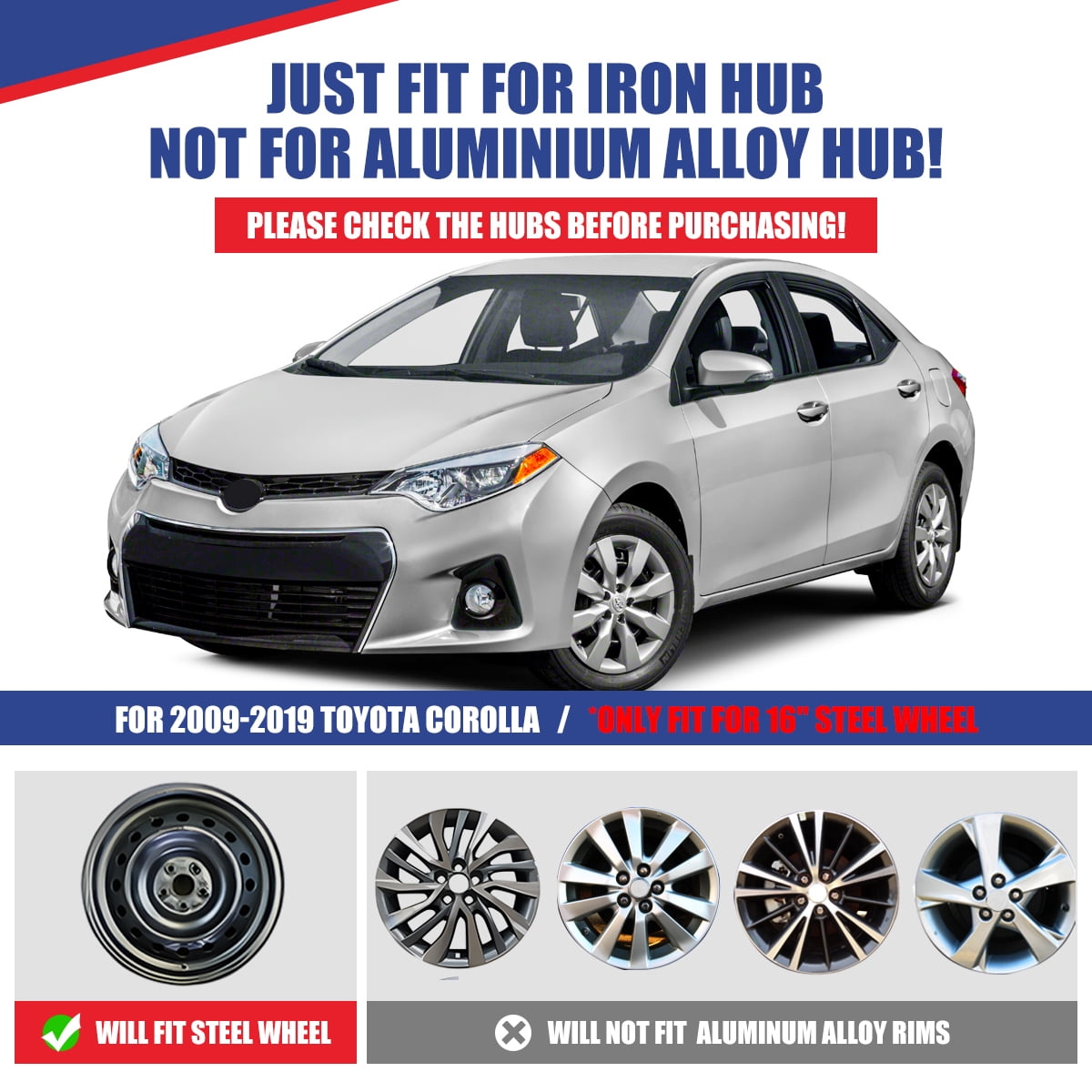 4Pcs/Set Cover Hubcaps,16 inch Hubcaps Wheel Rims Cover for 2014-2016 Toyota Corolla Compatible with Steel Wheels And Snap on Installation ABS&PC Material（16-inch,Lacquer)