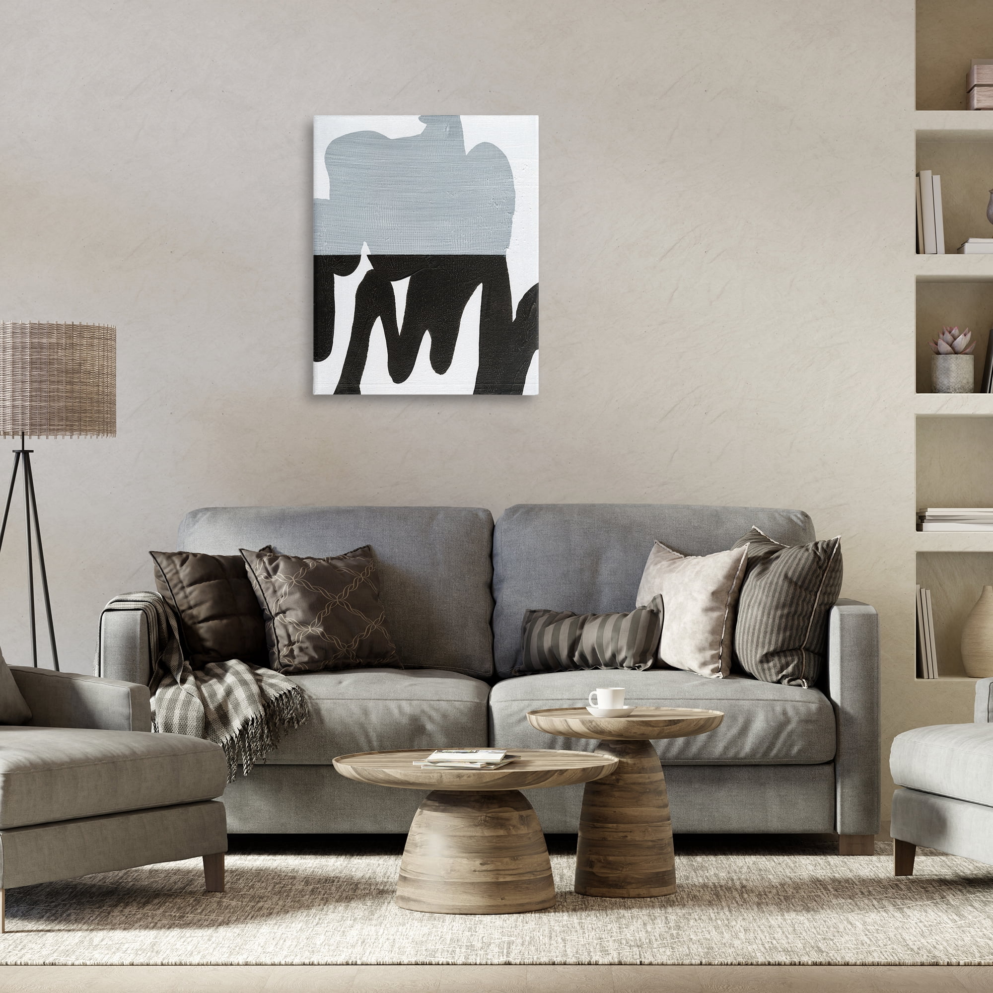 Stupell Industries Opaque Black & Grey Form Abstract Painting Gallery Wrapped Canvas Art Print Wall Art, 24 x 30