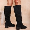 thumbnail image 4 of EKVAHL Women's Slouch Knee High Boots, Faux Suede Ruched Design Low Block Heel Tall Boots, Wide Calf Fall Winter Casual Daily Boots Black, 4 of 5
