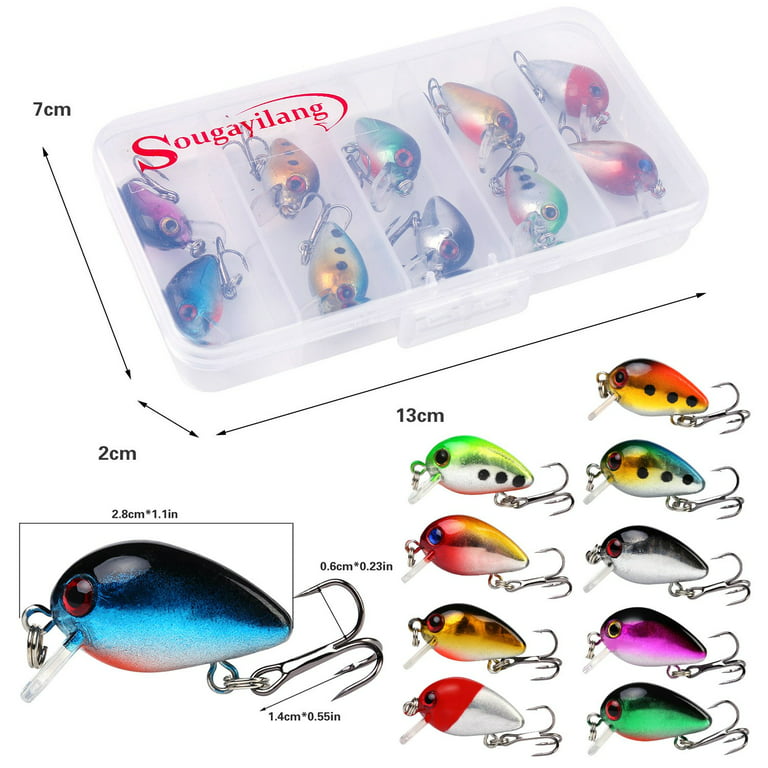 Sougayilang Mini Ice Fishing Lures Micro Crankbait with Treble Hook Fishing Bait 2.6Cm/1.6G with Fishing Tackle Box for Freshwater Fishing
