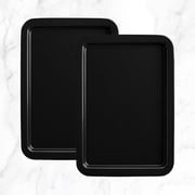 Commercial Quality Baking Sheet Pan Set, Carbon Steel Cookie Sheet, Warp Resistant Baker's Half Sheet Pan, Cookie Tray Pans for Baking, Roasting Dishwasher Safe Black