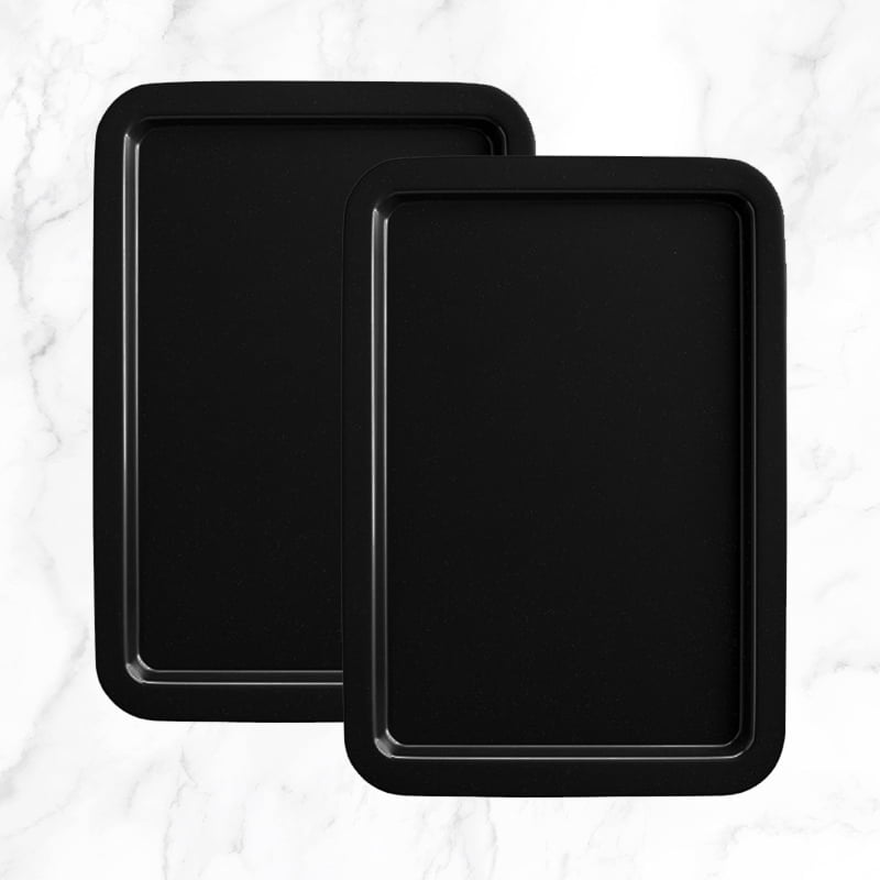 Commercial Quality Baking Sheet Pan Set, Carbon Steel Cookie Sheet, Warp Resistant Baker's Half Sheet Pan, Cookie Tray Pans for Baking, Roasting Dishwasher Safe Black