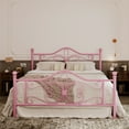 thumbnail image 2 of Allewie Full Size Vintage Metal Bed Frame with Butterfly Pattern Design Headboard & Footboard, Pink, 2 of 7