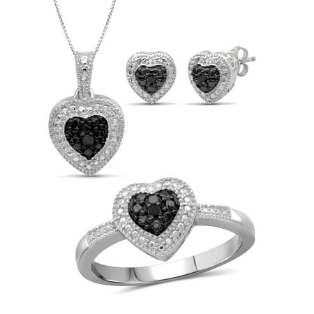Diamond Estate Jewelry Set - JewelersClub Black Diamond Accent Sterling Silver 3-Piece Heart Jewelry Set