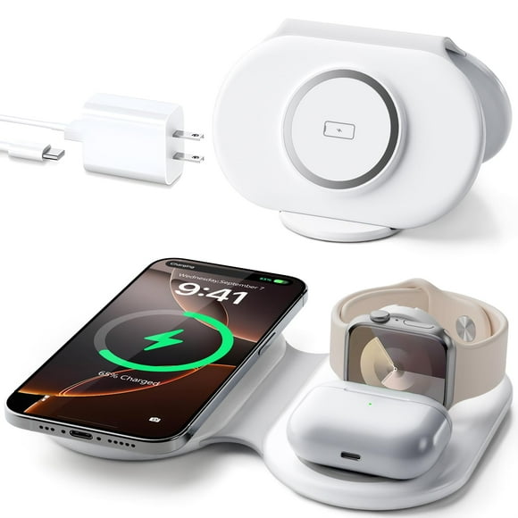 2025 El último cargador inalámbrico magnético para iPhone: estación de carga de viaje 3 en 1 para dispositivos Apple para iPhone 16 15 14 13 12 Pro Max Plus, plataforma de carga plegable para Apple Wa