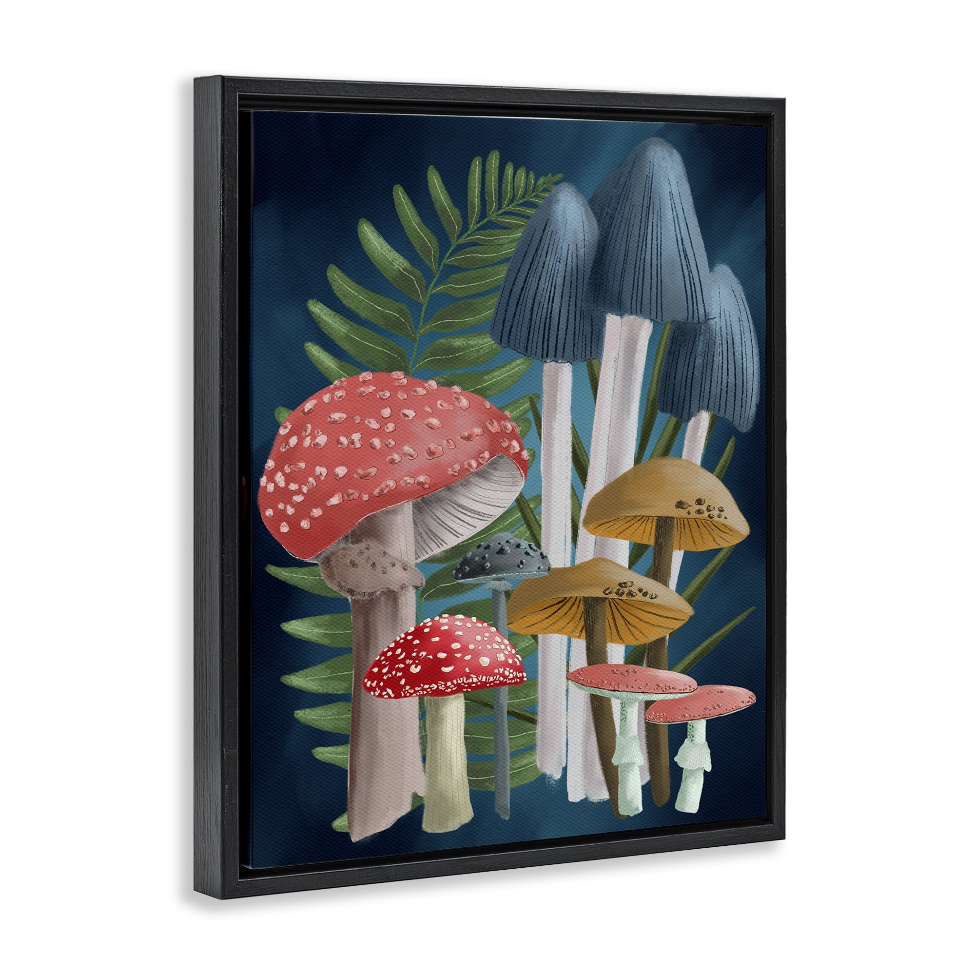 Stupell Industries Forest Fern & Mushrooms Botanical & Floral Painting Black Floater Framed Art Print Wall Art, 17 x 21