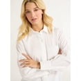 thumbnail image 4 of Free Assembly Women’s and Women's Plus Button Front Boxy Cotton Tunic Shirt with Long Sleeves, Sizes XS-4X, 4 of 6