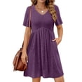 thumbnail image 4 of Fantaslook Short Sleeve Dresses for Women V Neck Summer Midi Dresses Empire Waist Tunic Casual Dress with Pockets, 4 of 8