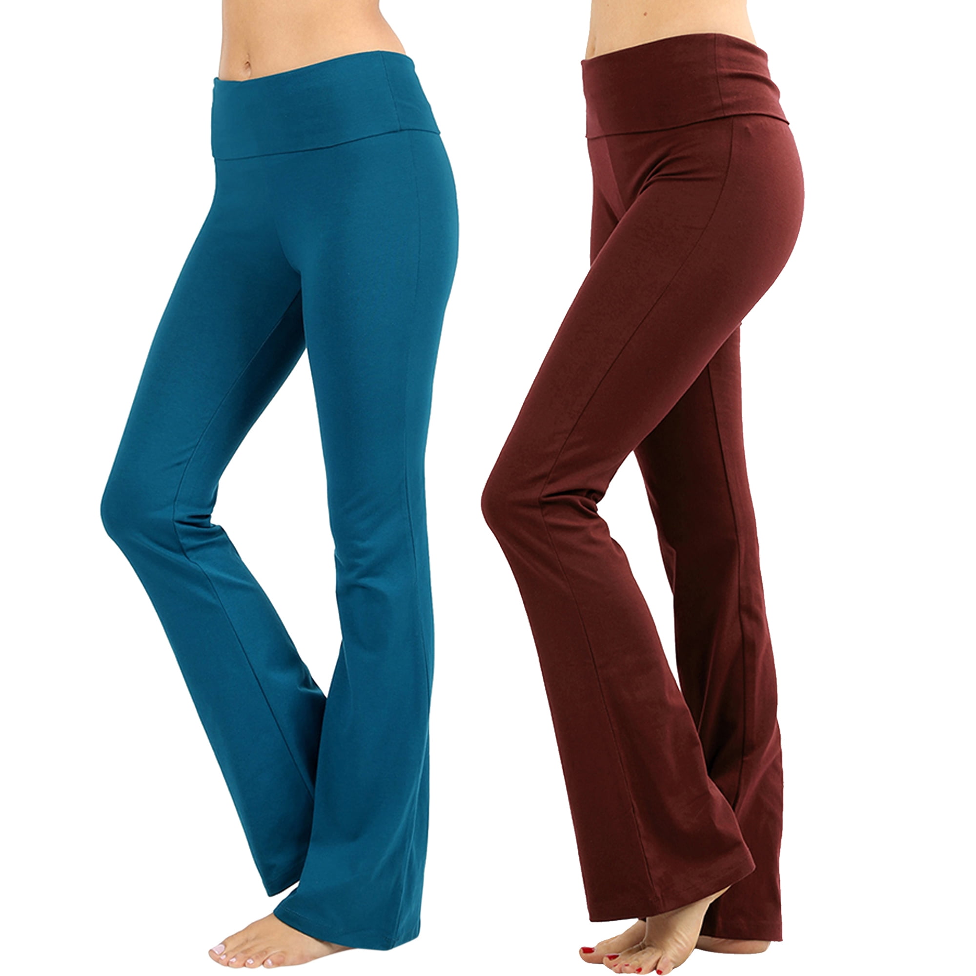 Womens & Plus Stretch Cotton Foldover Waist Bootleg Workout Yoga Pants