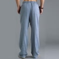 thumbnail image 7 of Cotton Linen Sweatpants for Men Solid Color Elastic Waist Drawstring Breathable Loose Casual Pants Trousers, 7 of 7