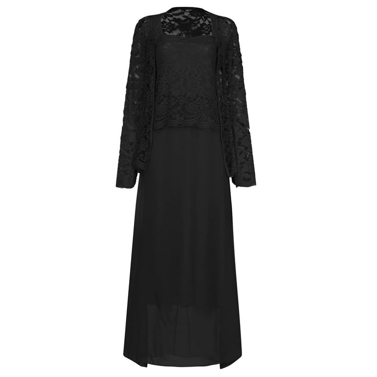black dress retro style Elegant Two-Piece Lace Dress & Satin Jacket Set – Tally Taylor