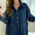 thumbnail image 5 of Hot Days, Bold Styles SMihono Womens Spring Fall Long Sleeve Denim Maxi Shirt Dress with Split Hem Plus Size Collared Half Button Slit Jean Maxi Dress Blue L, 5 of 5