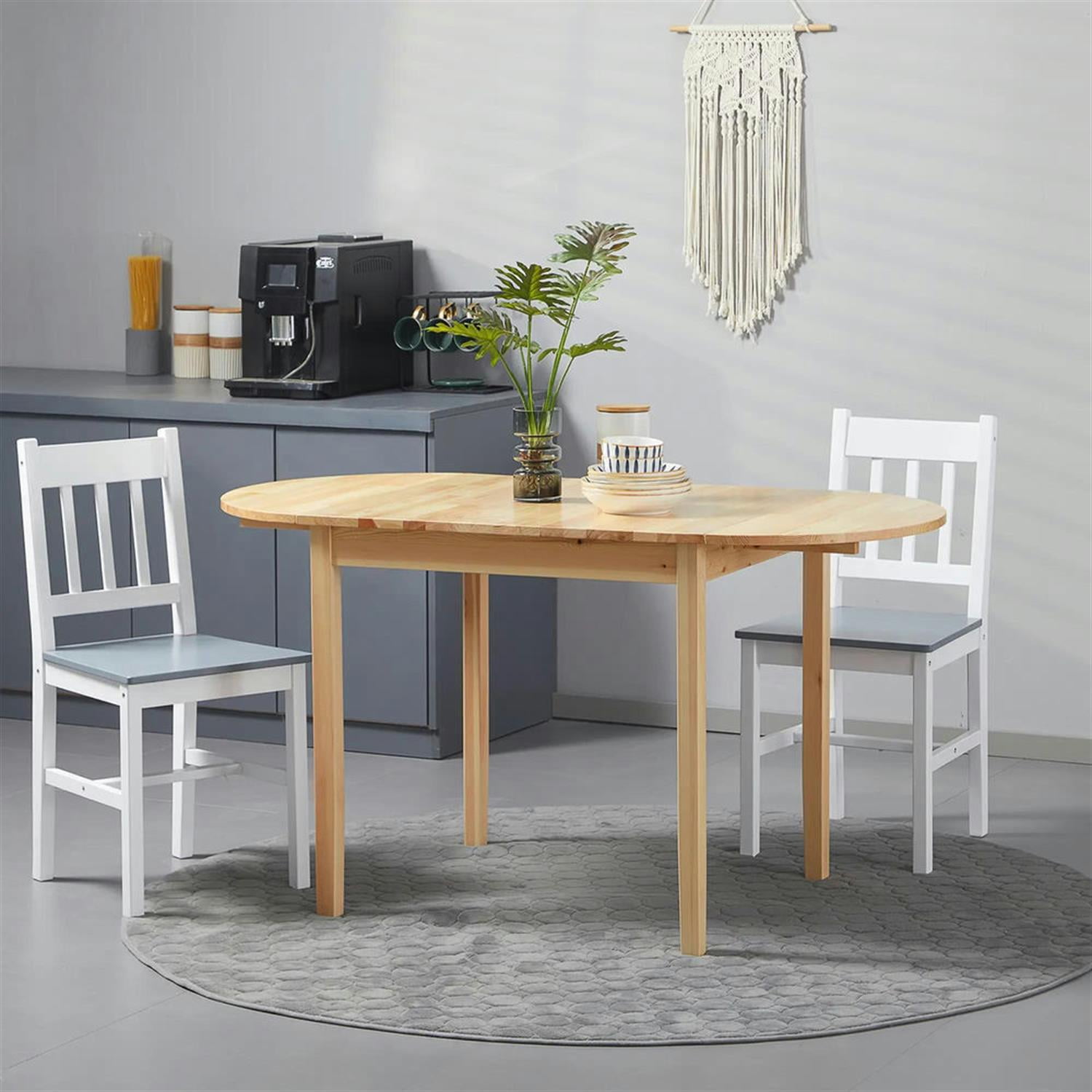 Demi Bonn 55" Solid Wood Rustic Kitchen Table, Drop Leaf Dinner Table for Dining Room, Home Office, Living Room Furniture, Beige
