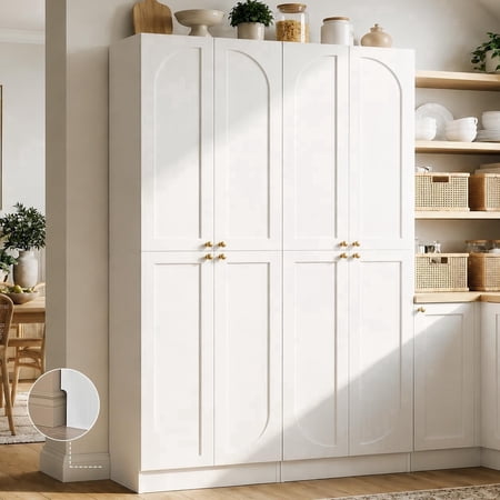 Homieasy 80" Kitchen Pantry, Extra Tall Arch Storage Cabinet with 8 Soft Close Doors and Adjustable Shelves, White