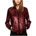 thumbnail image 2 of clear 50% off Usmixi Winter Womens Bomber Jacket Womens Sequin Jacket Night Party Club Going out Fashion Sparky Sequin Coat Open Front Zip up Stand Collar Long Sleeve Outwear with Pocket Up to 65% off, 2 of 7
