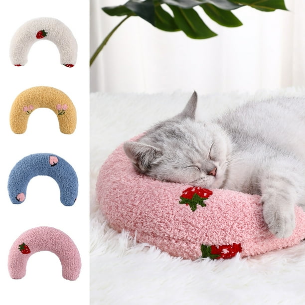 Flmtop Cat Pillow PP Cotton Filling Cervical Spine Protection Plush Cat Dog Sleeping U Shaped Pillow Dogs Supplies