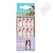 Lottie London x Chaun Legend Stay Press'd, Press on Nail Set, Multicoloured Swirl Tip, Coffin Shape, Swirls For The Girls, 24 Nails