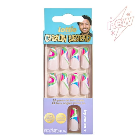 Lottie London x Chaun Legend Stay Press'd, Press on Nail Set, Multicoloured Swirl Tip, Coffin Shape, Swirls For The Girls, 24 Nails