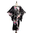 thumbnail image 3 of Asian Home Flower Peacock Satin Silk Kimono Dress, Nightgown, Dressing Gown (Black), 3 of 4