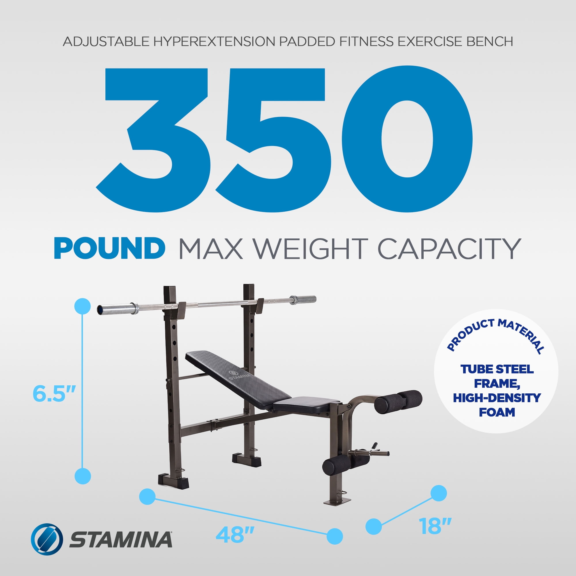 Stamina Steel Weight Bench and Barbell Rack Combo with Resistance Band Anchors, Adjustable, Black