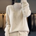 thumbnail image 1 of Suéter de lana gruesa con cuello alto para mujer, suéter de punto de color sólido cálido y suelto, suéter de invierno/otoño nuevo estilo 100 % lana merino, 1 of 5