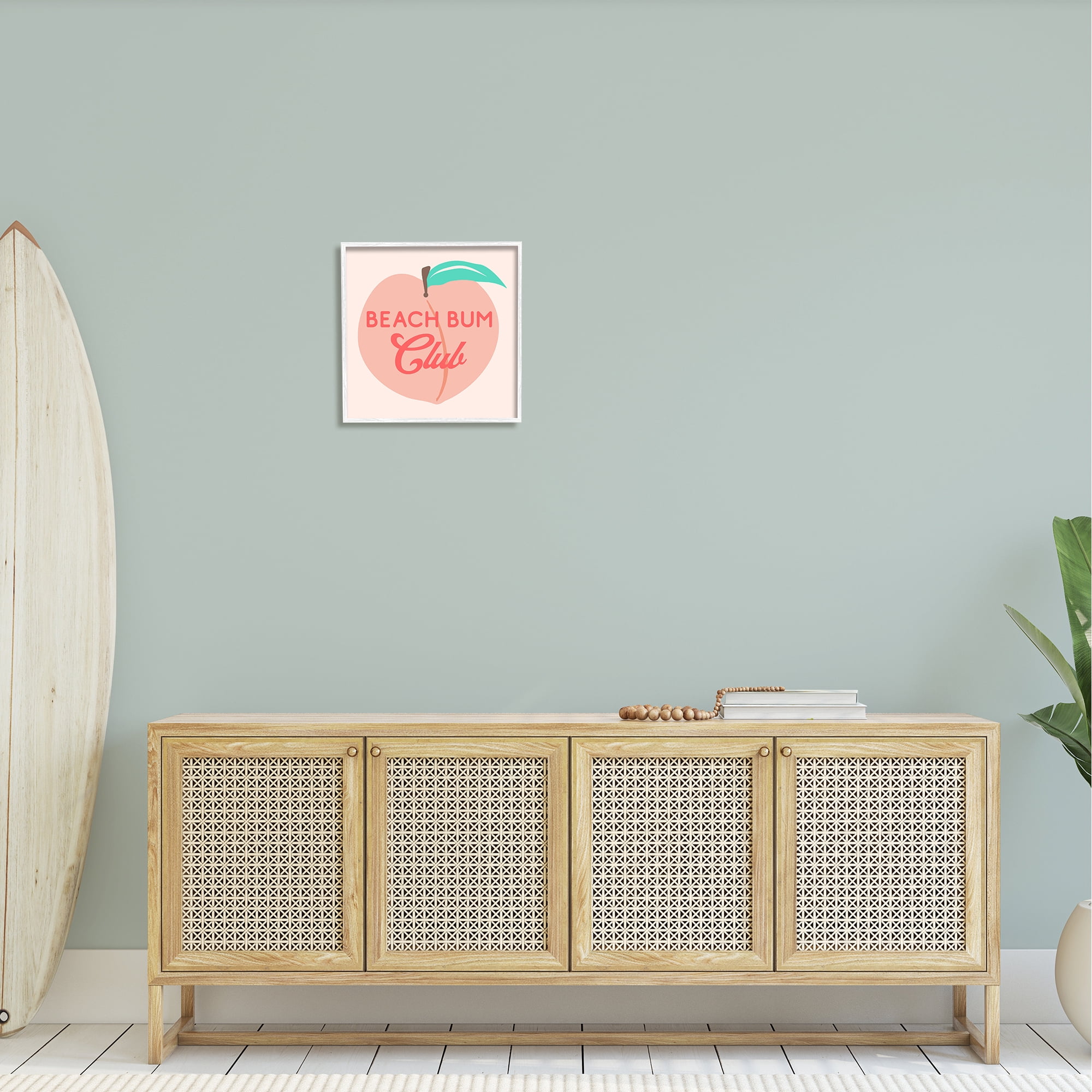 Stupell Industries Beach Bum Club Pink Peach Illustration Phrase Graphic Art White Framed Art Print Wall Art, Design by Daphne Polselli