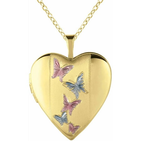 Yellow Gold-Plated Sterling Silver Heart-Shaped with butterfly (Butterflies) Locket