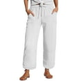thumbnail image 2 of White Linen Pants Women Summer Lightweight Pants with Pockets Casual Pants Elastic and Comfortable Fabric Pants Sports and Leisure Beach Pants for Women, 2 of 5