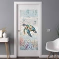 thumbnail image 3 of Non-Adhesive Static Cling Window Tint, Sea Turtle Coastal Window Privacy Film Frosted, Summer Coral Ocean Gray Blue Wooden Insulated Windows Frosted Films for Living room, 35.4 x 78.7 Inches, 3 of 9