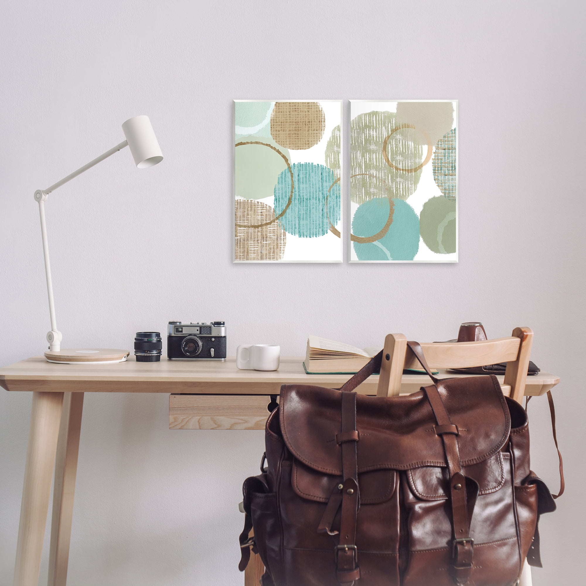 Stupell Industries Textured Layered Aqua Circles Abstract Painting Unframed Art Print Wall Art, 10 x 15, Set of 2