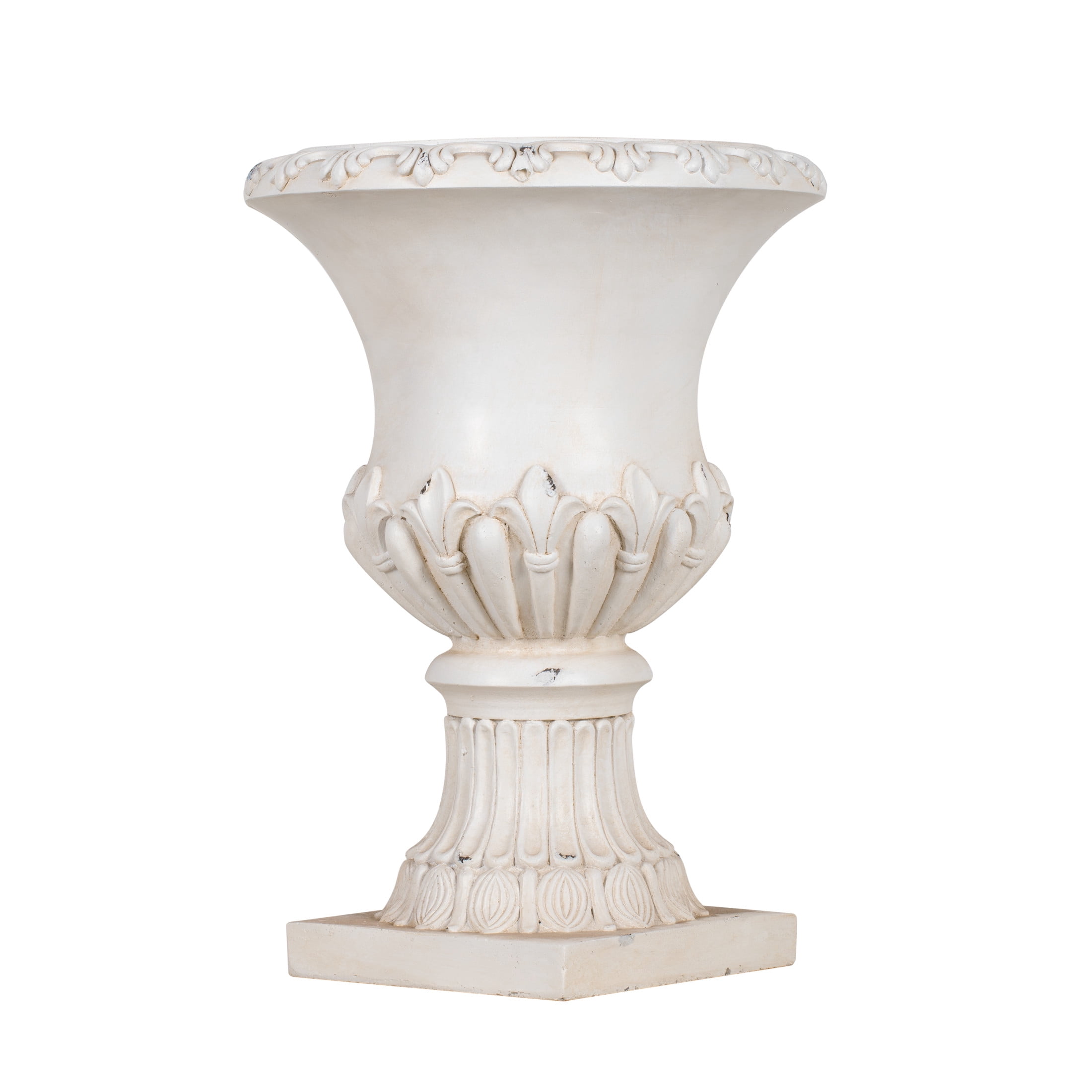 Christopher Knight Home 24.8" Vintage Pedestal Urn Planter, Outdoor Fleur-de-Lis Flower Pot, Antique White