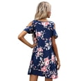 thumbnail image 2 of CALIPESSA Womens Summer Floral Print Cold Shoulder Short Sleeve Round Neck Flared Tunic A-Line Dress, 2 of 5
