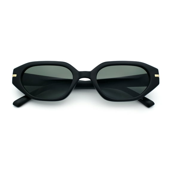 Womens Elegant Mod Geometric Oval Rectangle Plastic Fashion Sunglasses Matte Black - Green