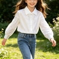 thumbnail image 4 of ITSAME Girls Button Down Shirts Lapel Pleated Long Sleeve School Uniform Shirt Kids Casual Fashion Tops White Size 10, 4 of 6