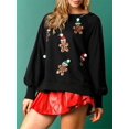 thumbnail image 3 of Sudadera con lentejuelas de hombre de jengibre de Navidad para mujer, sudadera con cuello redondo con pompones y color rosa para mujer, Año Nuevo 2024, 3 of 5