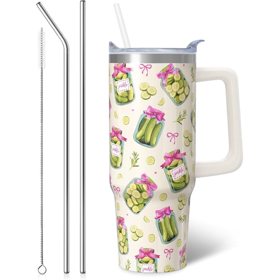 30 oz Pickle Insulated Tumbler with Handle & Straw for Women''s Gifts | Double Wall Vacuum Insulated Pickle Stainless Steel Cup Water Bottle for Daily Use, Christmas Mother''s Day Birthday Gifts