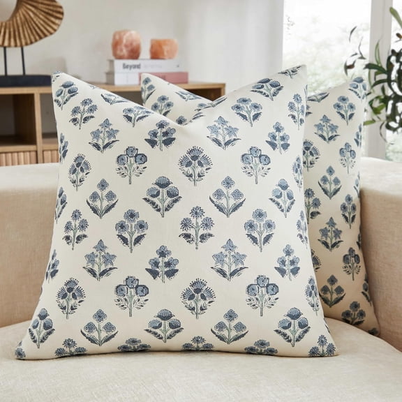 Floral Throw Pillow Covers Set of 2, 18x18 Inches Dusty Blue