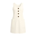 thumbnail image 4 of QUNYINEY White Sun Dresses Women Midi Sleeveless Summer Cotton Linen Tank Dress Casual Loose Fit Crew Neck with Pockets Button Dresses, 4 of 8