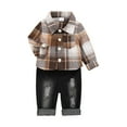 thumbnail image 3 of Baby Flannel Shirt Boy Outfits Boy Clothes Fall Winter Outfits Long Sleeve Plaid Patchwork Button Down Shirt + Casual Jeans Khaki 6-9 Months, 3 of 9