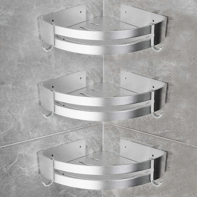Set of 3 Aluminum Shower Shelves with Hooks without Drilling Shower Corner Shelf