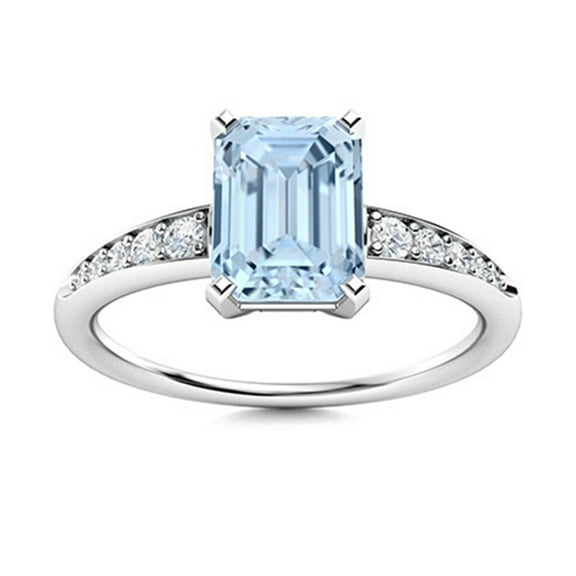 Mooneye 7X5mm Radiant Cut Aquamarine 925 Sterling Silver Solitaire Women Valentines Day Gift Ring