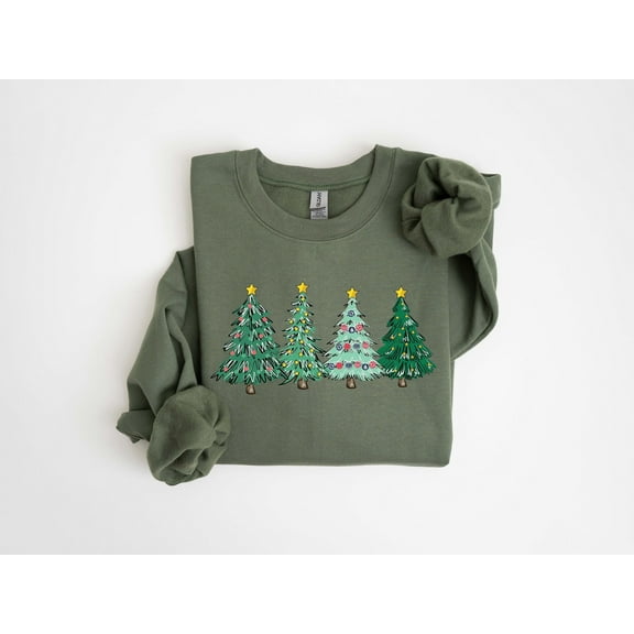 Christmas Trees Sweatshirt Festive Holiday Shirt Cute Christmas Tree Design Comfy Winter Sweater Holiday Season Apparel Xmas Gift