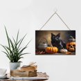 thumbnail image 6 of Funny Black Cat Decor Skull Skeleton Wooden Hanging Sign Happy Halloween Patty Decor All Saints' Day Decor Horror Wood Wall Art Halloween Decoration Indoor Decor 10"x16", 6 of 8