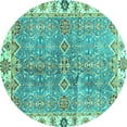 thumbnail image 1 of Ahgly Company Machine Washable Indoor Round Oriental Turquoise Blue Traditional Area Rugs, 7' Round, 1 of 4